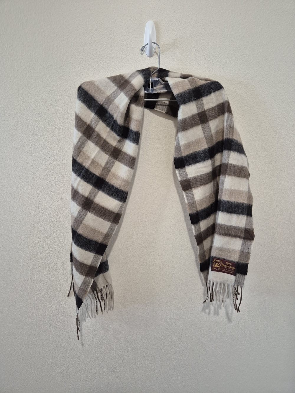 Classic Plaid Wool Scarf - Brown & Cream